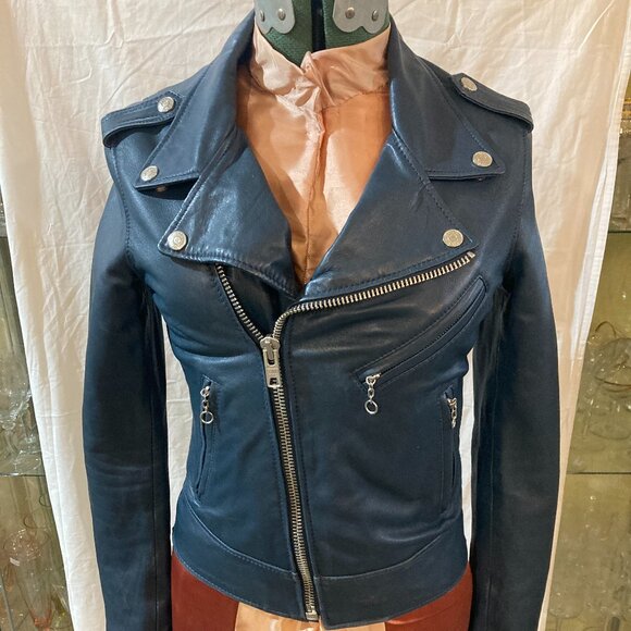 Perfecto by Schott NYC Jackets & Blazers - PERFECTO SCHOTT blue leather biker motorcycle womens leather jacket sz small